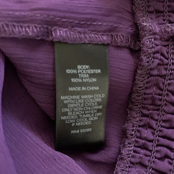 EXPRESS Sheer Peasant Style Top Smock Waist Short Sleeve Sz S Plum Purple #16F - Picture 7 of 7